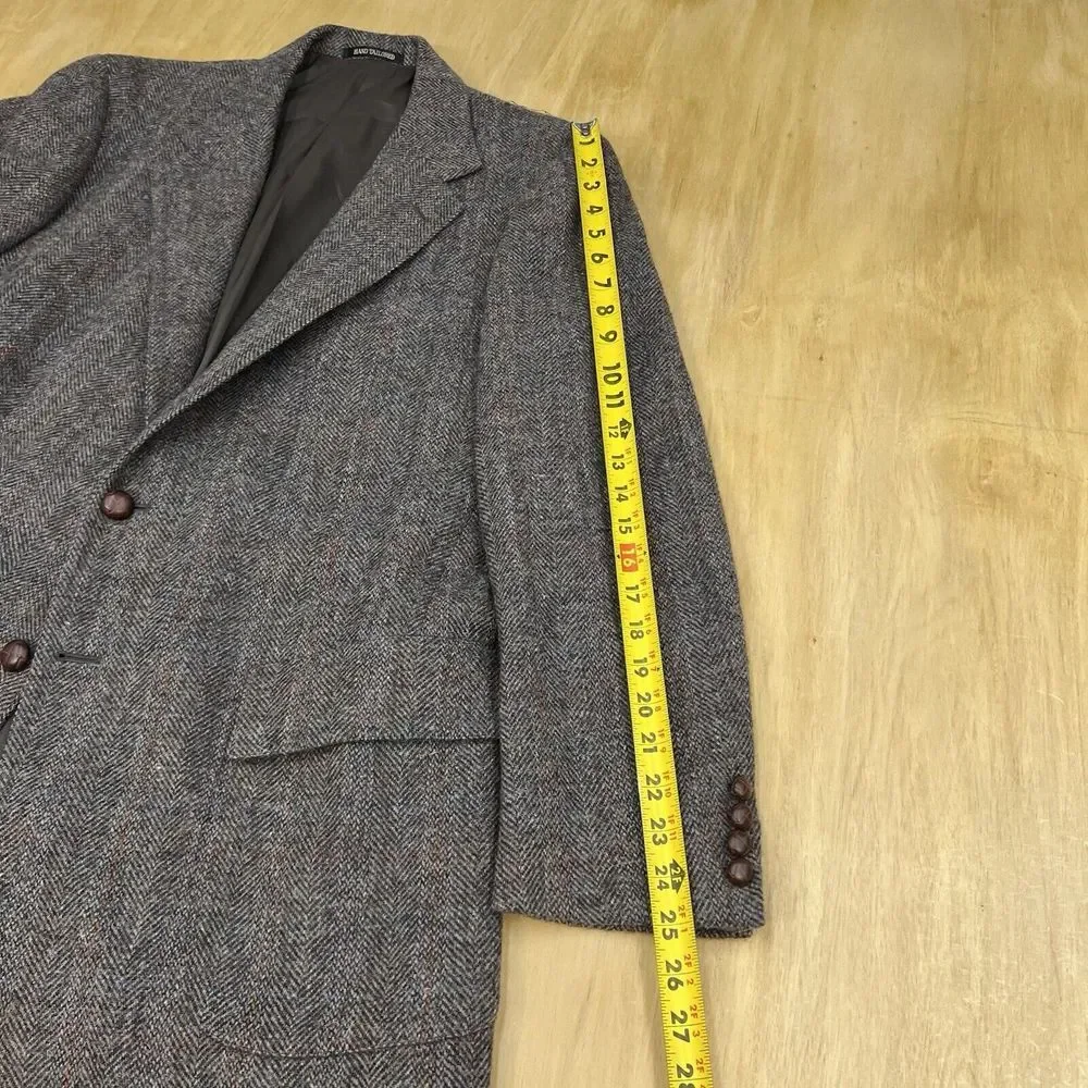 VTG Nordstrom Tweed Jacket Hand Tailored In Japan Men 43L Long Wool Herringbone‎